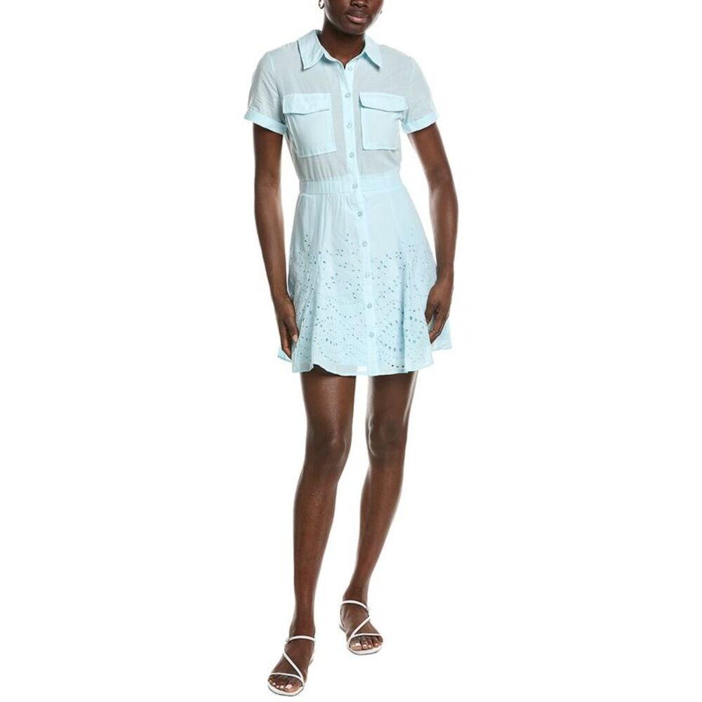Marion Womens  Eyelet Button Down Shirt Mini Dress, Blue